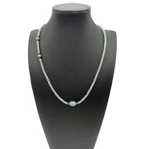 Vintage‎ Stretch Necklace Gemstone Amazonite? Blue Green Grey AB Beads Retro